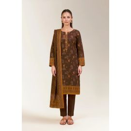Printed Lawn-Brown Unstitched 3PC